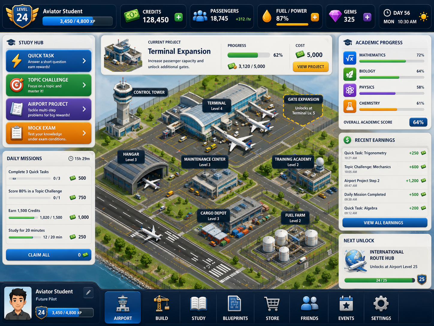 Airport World learning game interface
