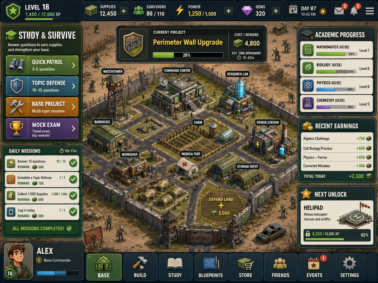 Zombie World learning game interface